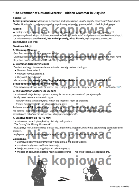 Scenariusz i karta pracy The Grammar of Lies and Secrets – Modals of Deduction (B2)