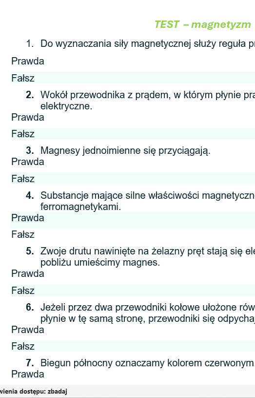 Test - magnetyzm