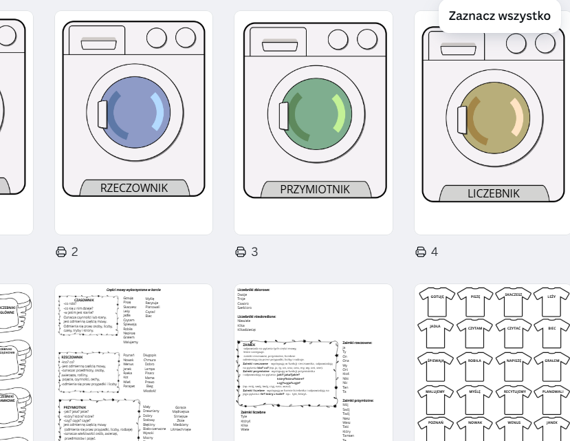Pranie części mowy- odmienne części mowy.