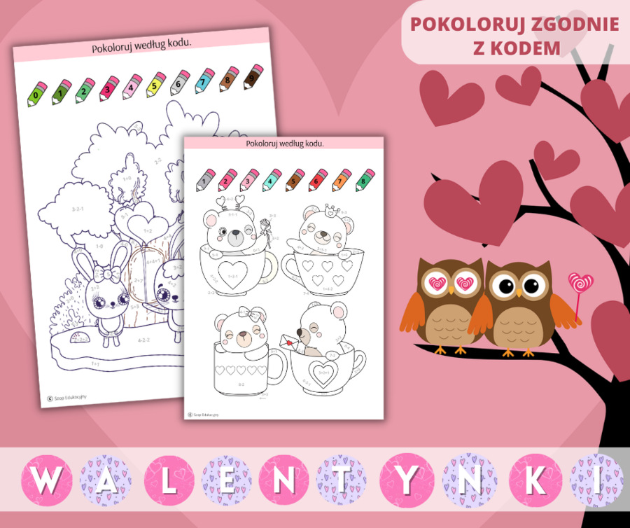 Walentynki Zestaw zadań. Puzzle. Szlaczki. Obliczenia. Labirynty. Girlanda