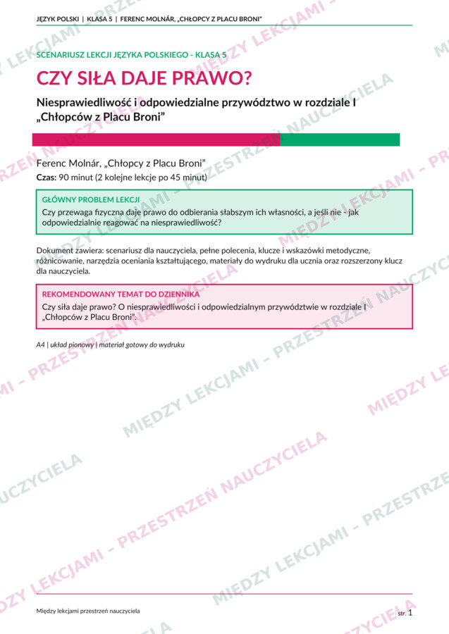 „Chłopcy z Placu Broni” – kompletne opracowanie lektury krok po kroku