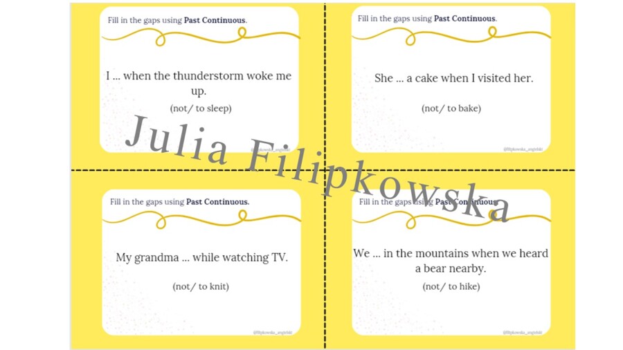 Past Continuous/ Zdania przeczące/ Karty do mówienia/ Mówienie/ Speaking/ Konwersacje/ Klasy 4-8/ Klasy 4-6/ Klasy 6-8/ SP/ Warm-up/ Rozgrzewka/ Speaking cards/ Gramatyka/ Grammar/ Speaking cards grammar/ Grammar cards/ E8