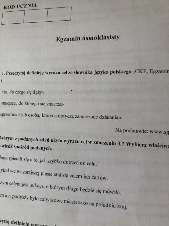 Egzamin ósmoklasisty - zadanie slownikowe