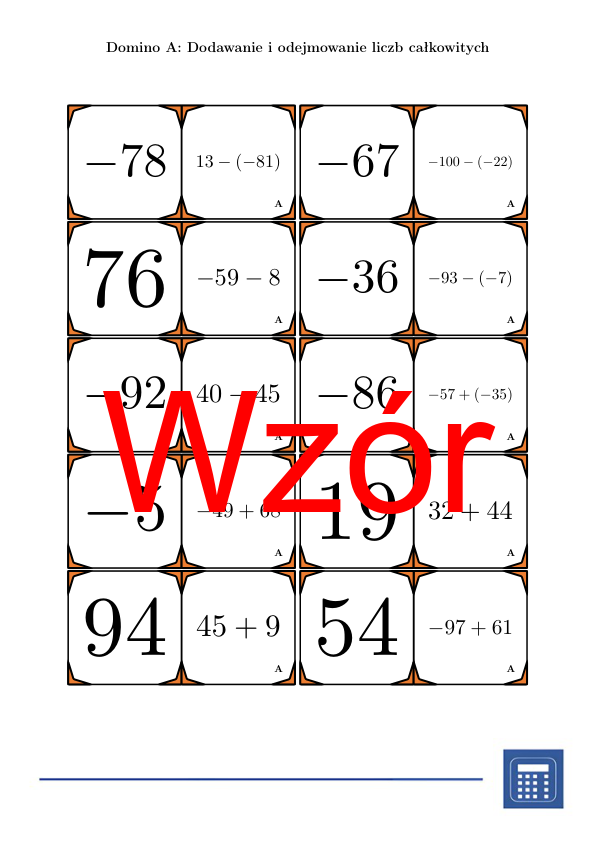 Domino - Dodawanie i odejmowanie liczb całkowitych | matematyka