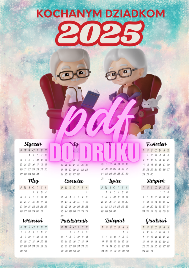 Kalendarz dla babci i dziadka do druku
