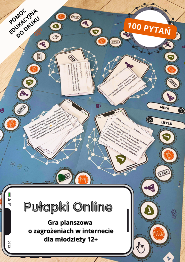 Pułapki Online. Gra planszowa do druku o zagrożeniach w internecie dla młodzieży 12+