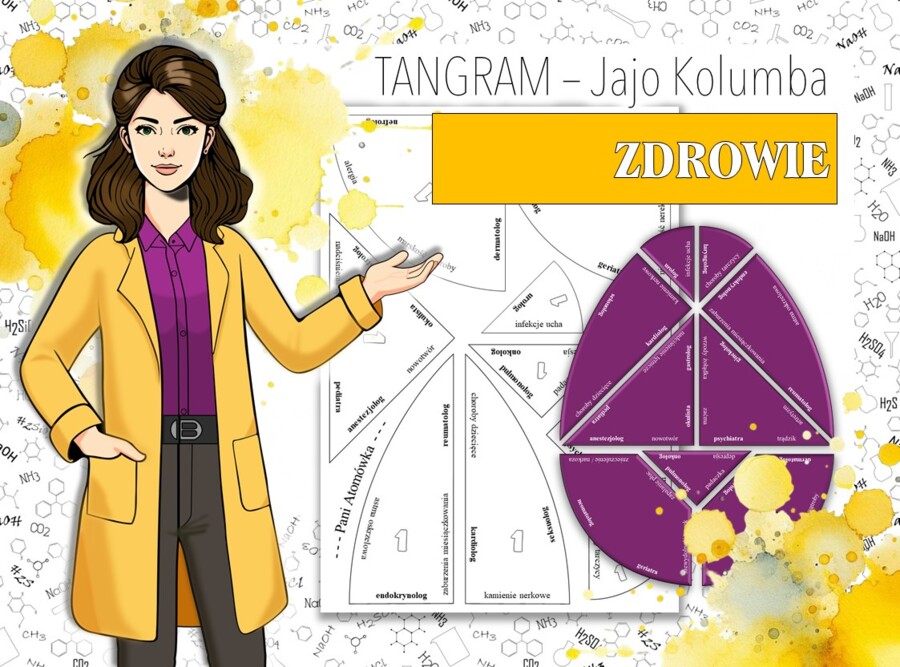 Biologia. Klasa 7, 8. Ciało człowieka. Zdrowie. Jajo Kolumba. Układanka. Tangram. Puzzle. Karta pracy. Zadanie. Zagadka. Wielkanocna/wiosenna karta pracy.