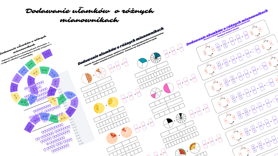 Dodawanie ułamków o różnych mianownikach – angażujące karty pracy