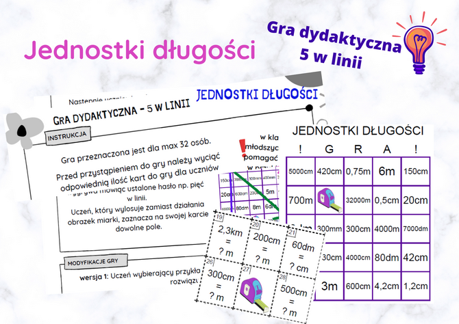 Jednostki długości - gra dydaktyczna 5 w linii