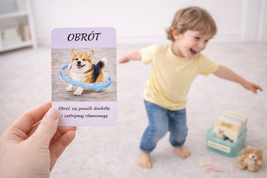 Psie komendy – zabawa ruchowa z kartami