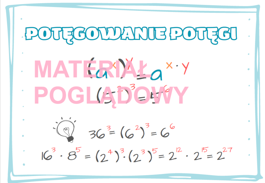 Działania na potęgach (II wersja) - notatka, plansza, wklejka
