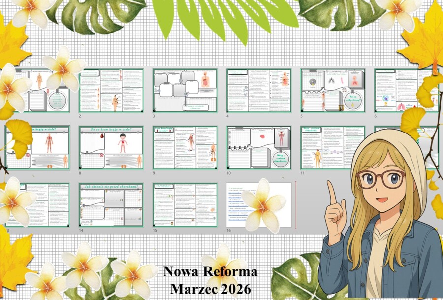 Średni - kompletny zestaw materiałów do jednego działu z przyrody "Jak działa moje ciało?": sketchnotka, karta pracy w pdf i prezentacja multimedialna w genial.ly do edycji. Przyroda 4. "Odkrywam przyrodę" - dostosowane do wydawnictwa Nowa Era.