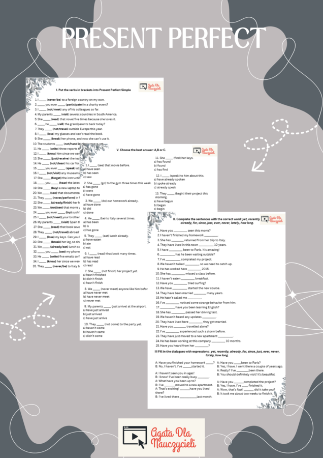 Present Perfect – zadania utrwalające E8/matura podstawowa