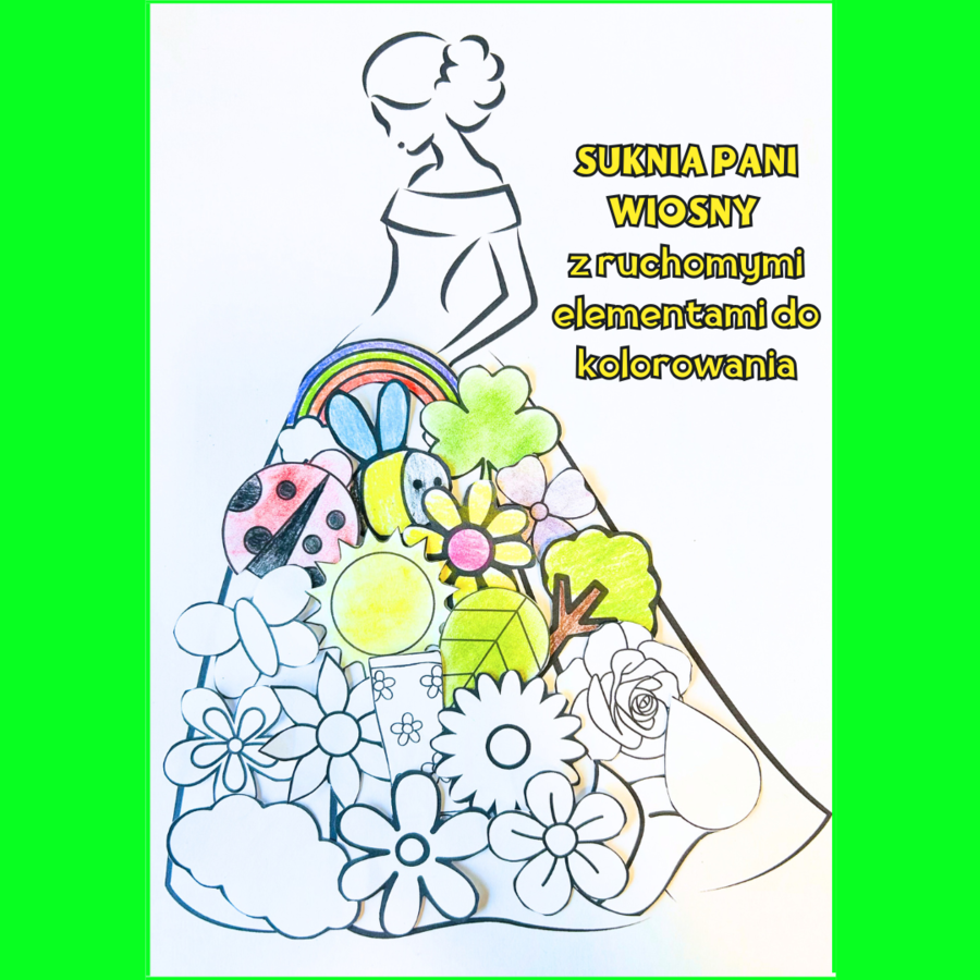 SUKNIA PANI WIOSNY z ruchomymi elementami do kolorowania