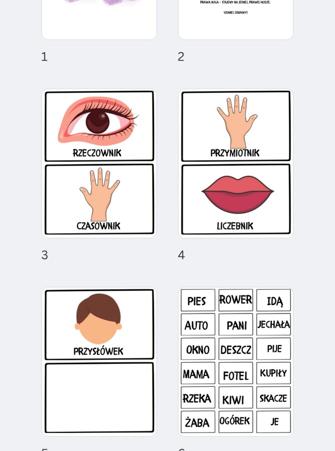 Gra ruchowa przypadki i części mowy