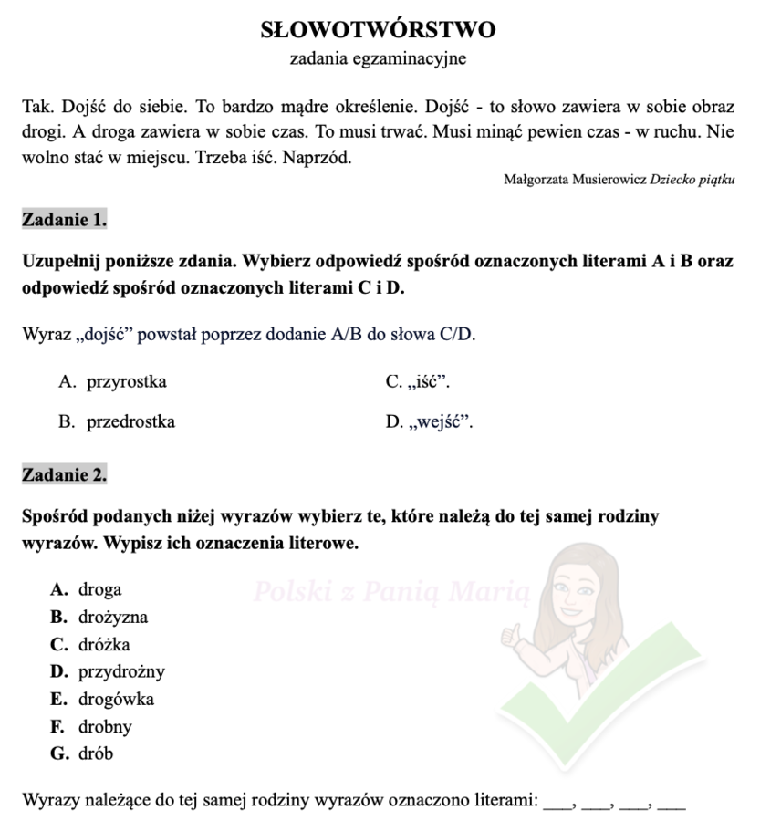 Słowotwórstwo - zadania egzaminacyjne