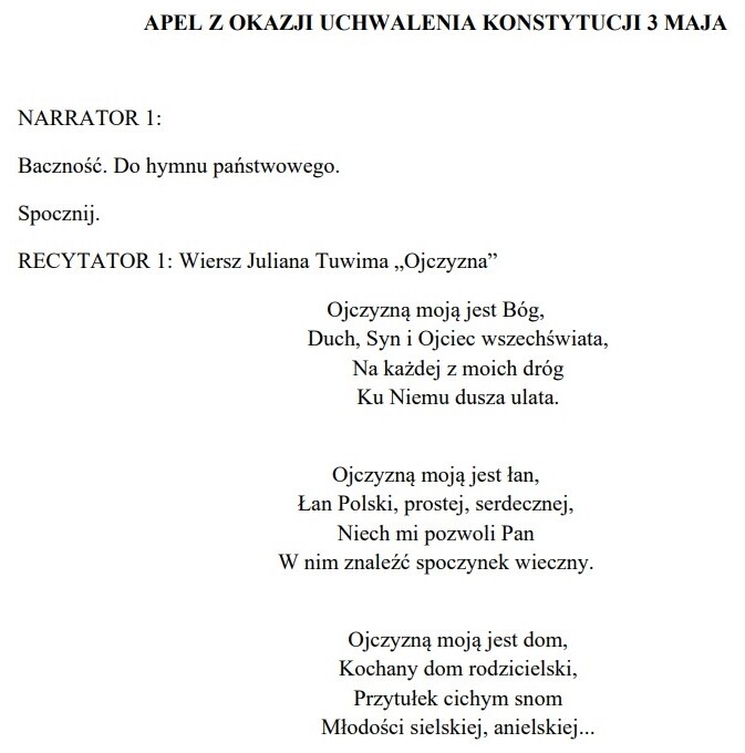 Scenariusz apelu z okazji uchwalena Konstytucji 3 Maja