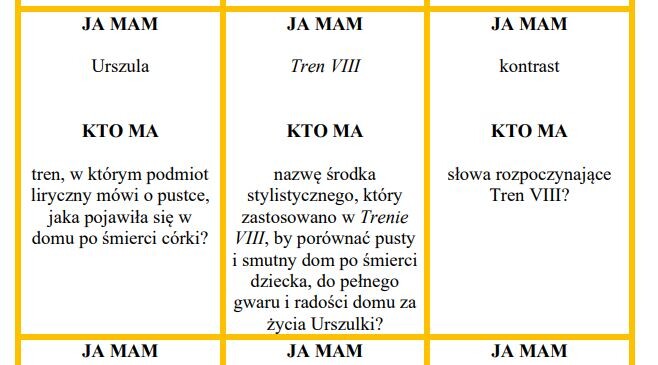 Treny i Fraszki Kochanowskiego - ,,Ja mam, kto ma?"