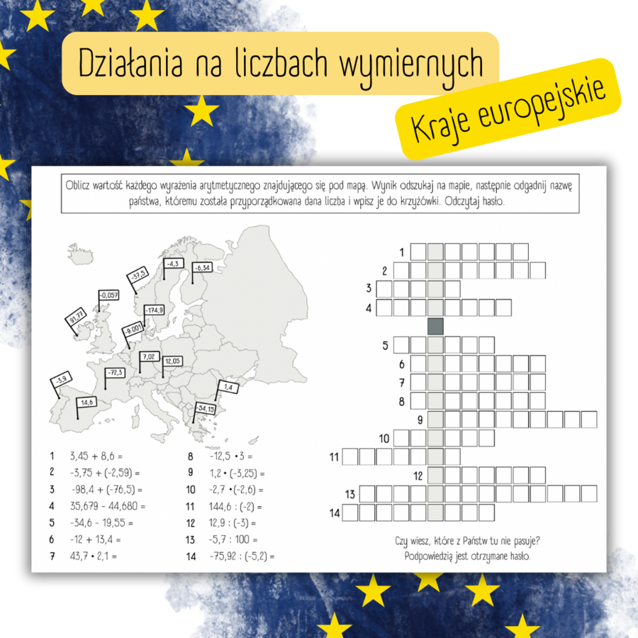 Działania na liczbach WYMIERNYCH - mapa Europy