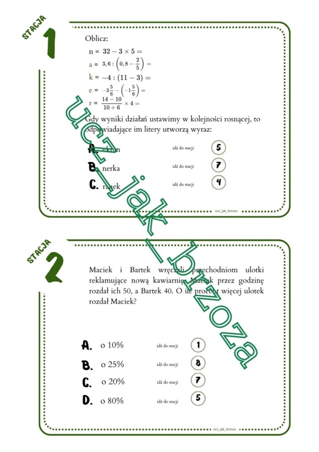 Powtórzenie wiadomości po klasie 7, klasa 8, stacje zadaniowe
