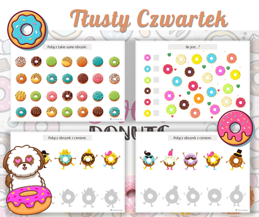 Tłusty Czwartek. Zestaw zadań. Bingo. Kolorowanki. Girlanda