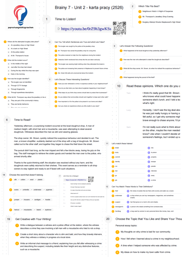 Brainy 7 – Unit 2 – karta pracy