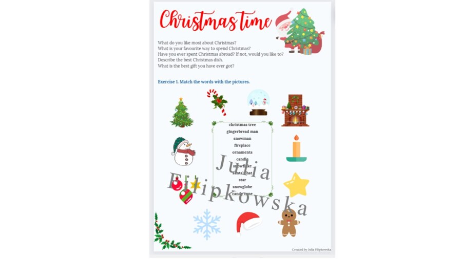 Christmas / Świąteczny bożonarodzeniowy zestaw zadań / karta pracy / gotowa lekcja / Święta / Boże Narodzenie / Zadania / Mówienie / Słownictwo / Klasy 4-6 / Klasa 4 / Klasa 5 / Klasa 6 / Klasa 7 / SP 4-6 / SP