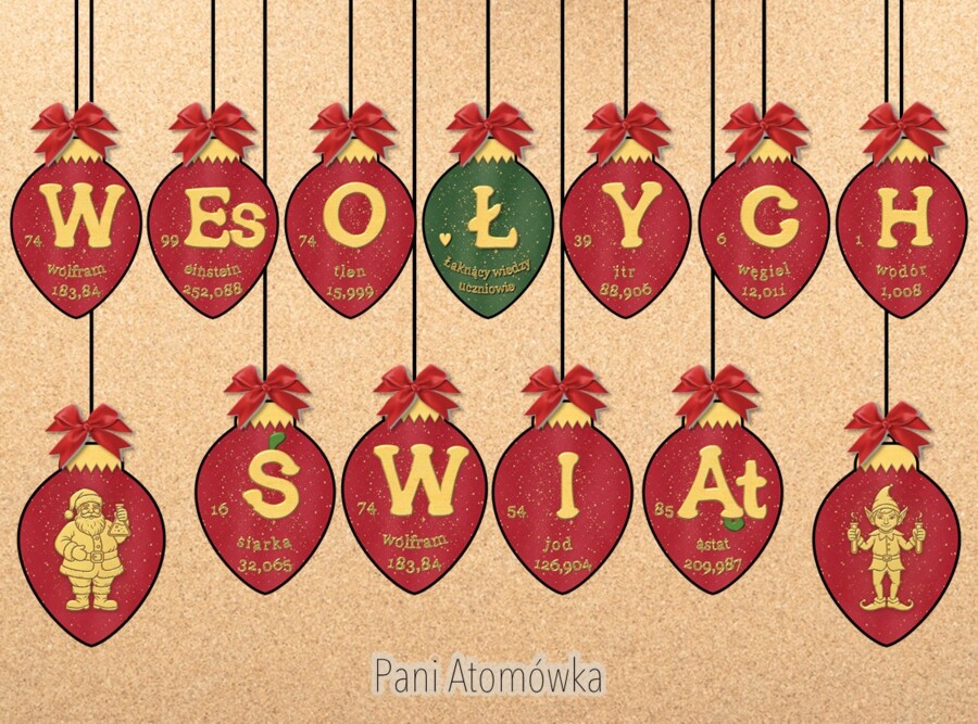 Girlanda / baner / proporczyk / napis / dekoracje / ścienna gazetka szkolna. WESOŁYCH ŚWIĄT z pierwiastków chemicznych! Christmas.