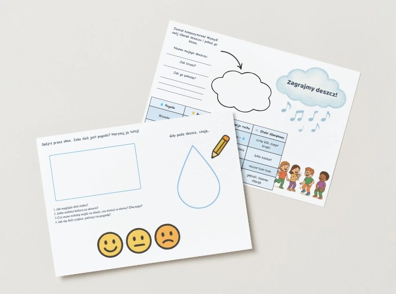 Temat zajęć: "Co robić, gdy pada deszcz?" – rozmowy o pogodzie i emocjach z nią związanych.