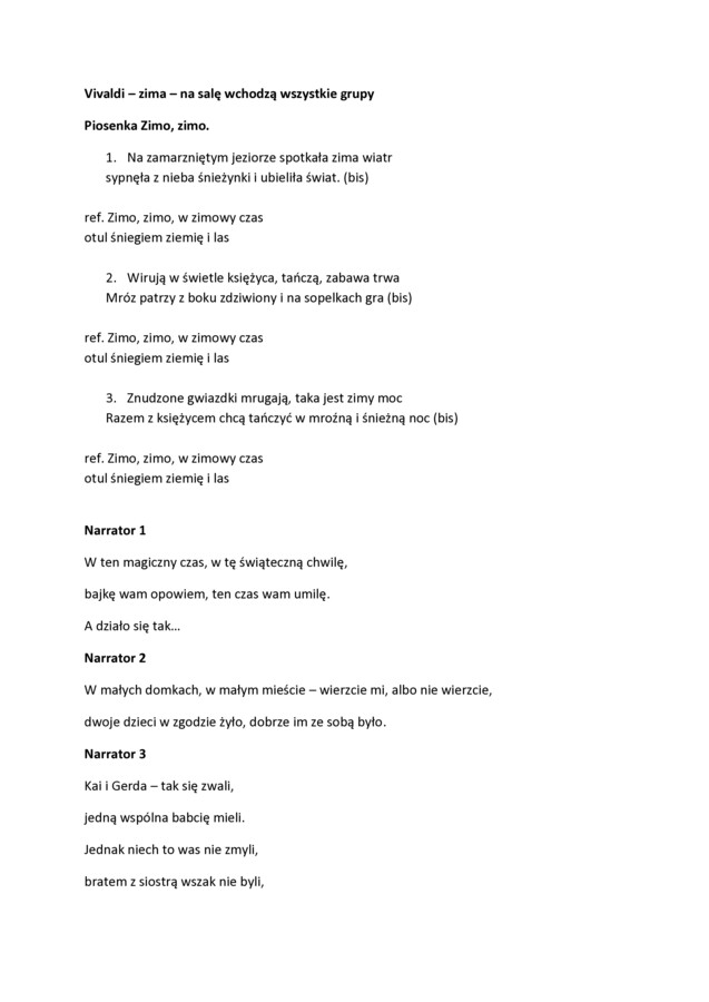 Królowa Śniegu - Scenariusz przedstawienia przedszkole 5-6 lat