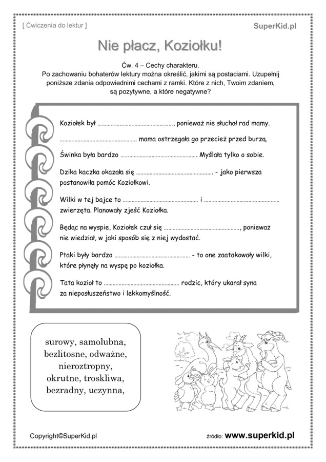 Nie płacz koziołku - karty pracy do lektury (PDF)