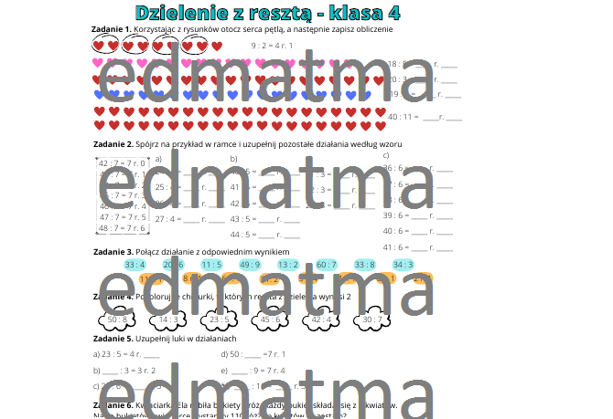 Dzielenie z resztą - karta pracy