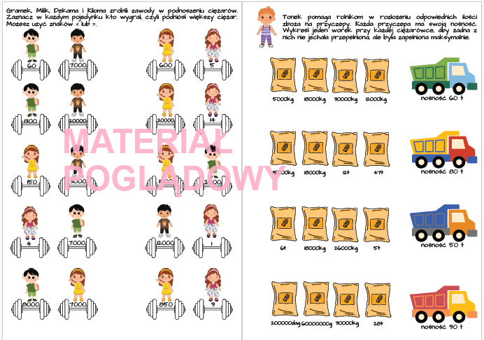 Jednostki masy - karta pracy klasy 4 - 8