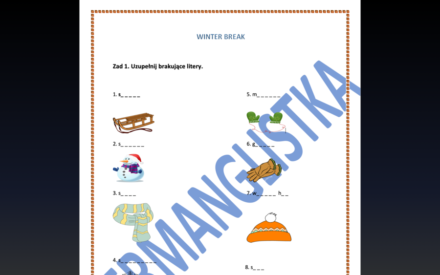 Ferie zimowe - winter break- ćwiczenia leksykalne z kluczem