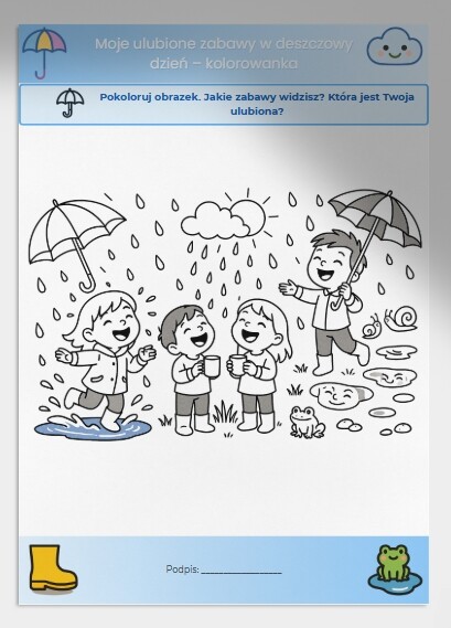 Karta Pracy: "Moje ulubione zabawy w deszczowy dzień"