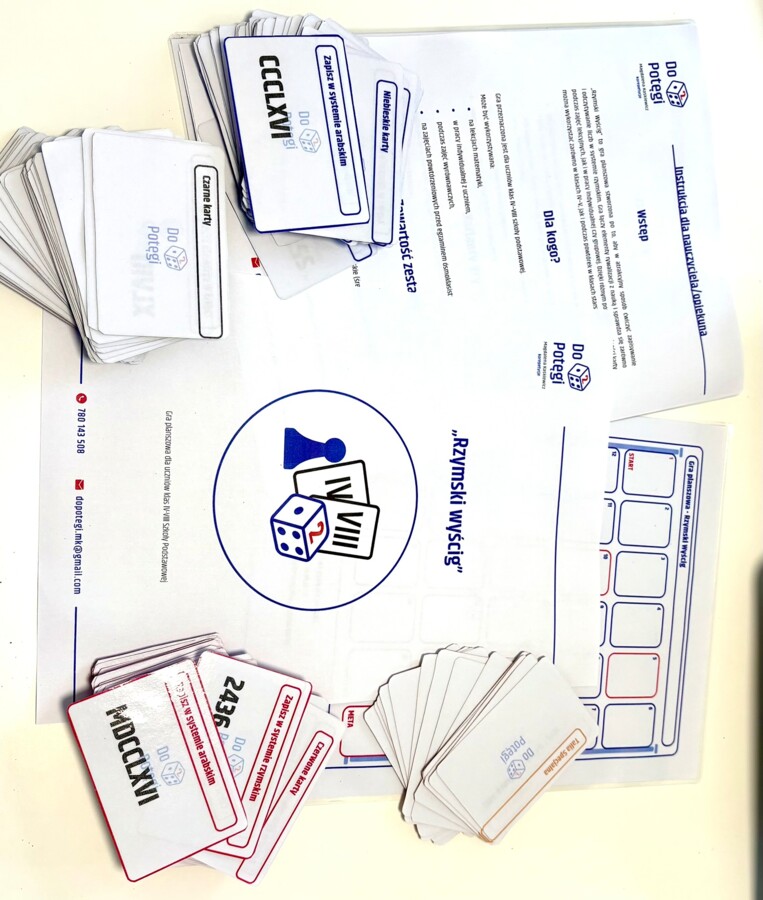 Gra planszowa "Rzymski wyścig" - gra do nauki/powtórki zapisu liczb w systemie rzymskim.