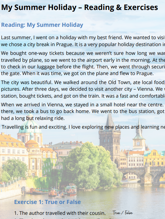 My Summer Holiday - reading & exercises