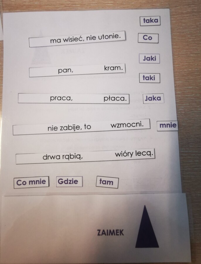 Części mowy - zaimek - ćwiczenia - przysłowia