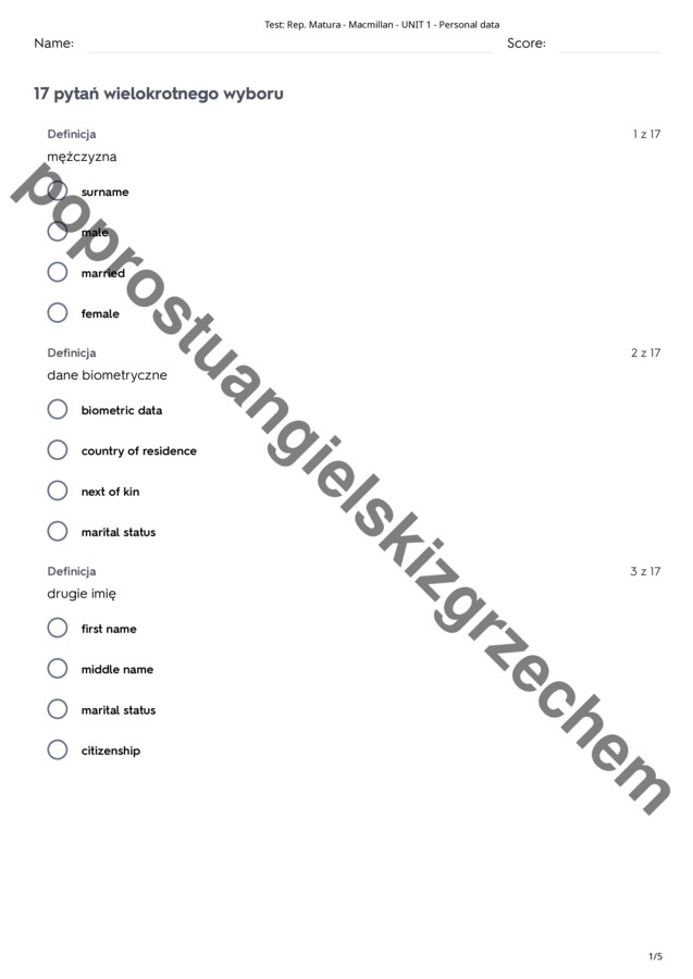 Repetytorium - Podręcznik do szkół ponadpodstawowych (Macmillan) – Unit 1 – testy