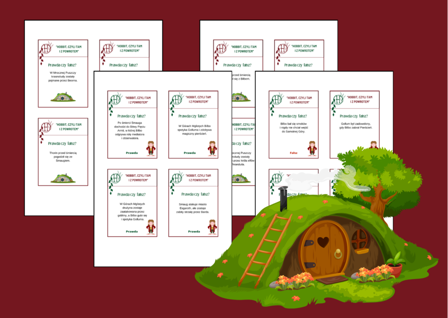 🧙‍♂️Gra „Prawda czy fałsz? – Hobbit, czyli tam i z powrotem” - 84 fiszki + odpowiedzi
