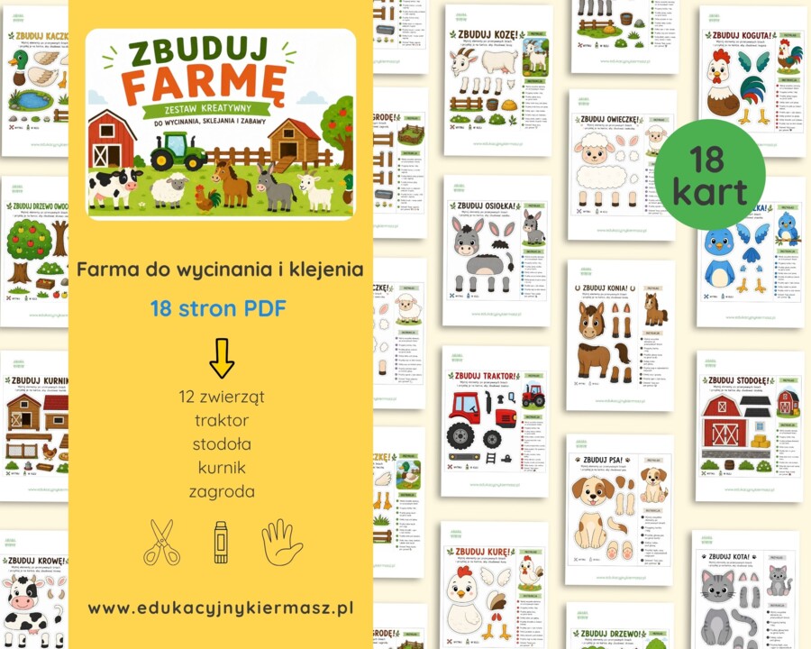 Zbuduj farmę – zestaw kreatywny PDF do druku | wycinanie i klejenie dla dzieci