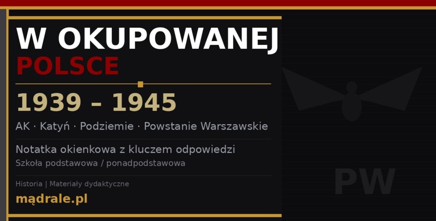 Notatka okienkowa „W okupowanej Polsce” + klucz odpowiedzi