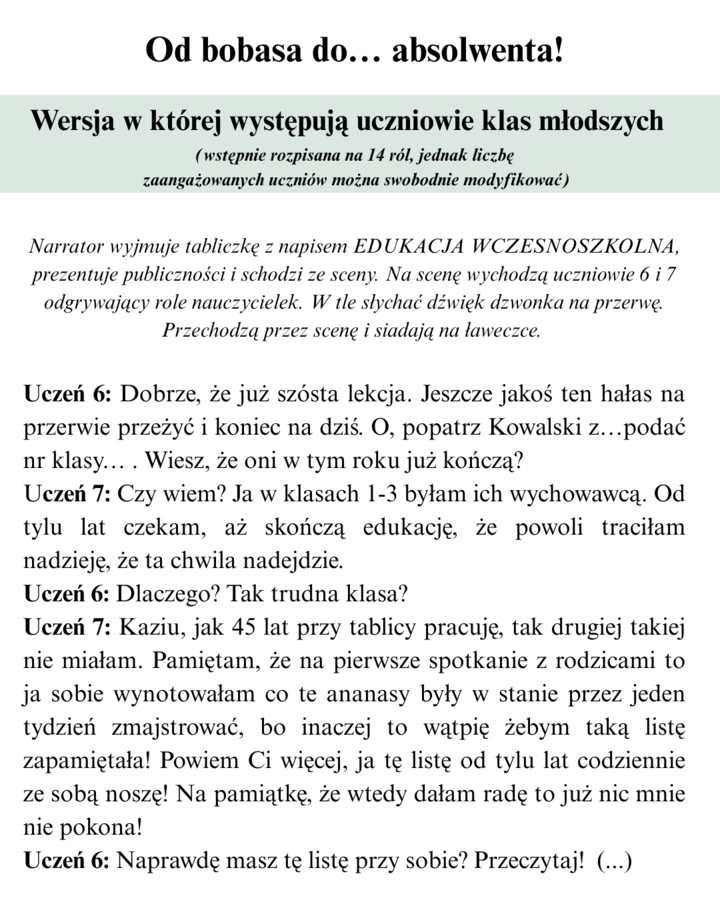 "Od bobasa do... absolwenta!"- scenariusz pożegnania uczniów szkoły podstawowej / ponadpodstawowej