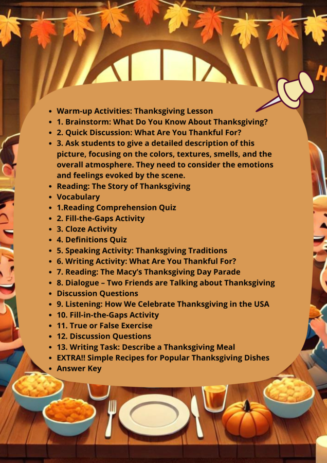 Angielski_Pakiet 10 Lekcji na 10 różnych tematów. Back to School_Halloween_Procrastinators - The Leaders of Tomorrow_National Education Day in Poland_Vegetarianism _European Day of Languages _The Cosy Side of Autumn_Thanksgiving Day Christmas Winter