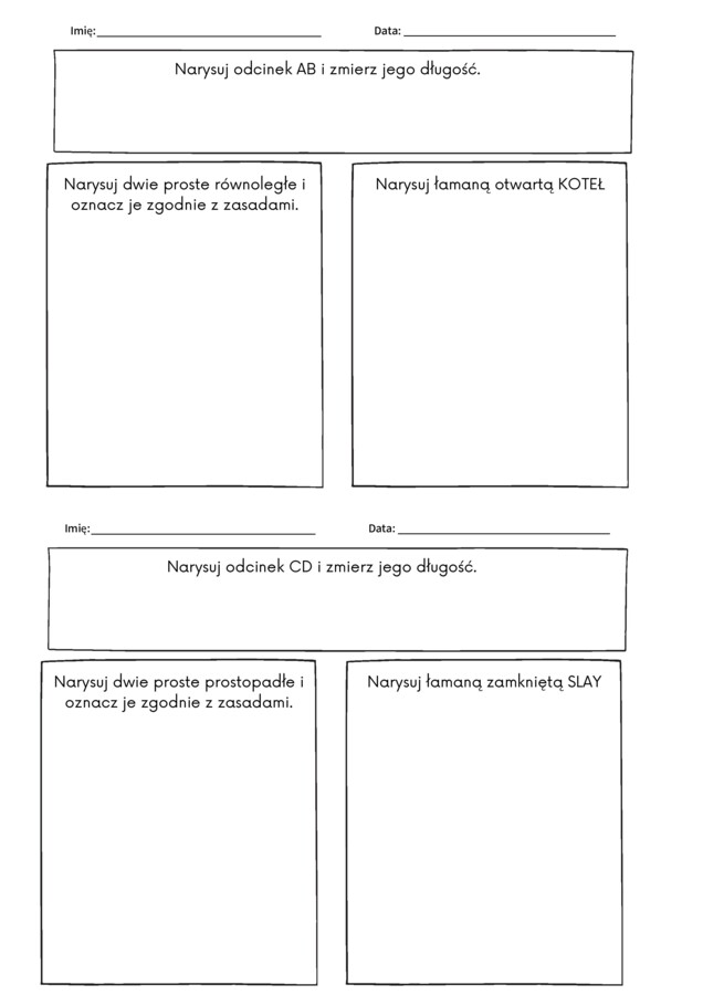 Proste, odcinki, łamana, kąty. Kartkówka // wejściówka // exit task