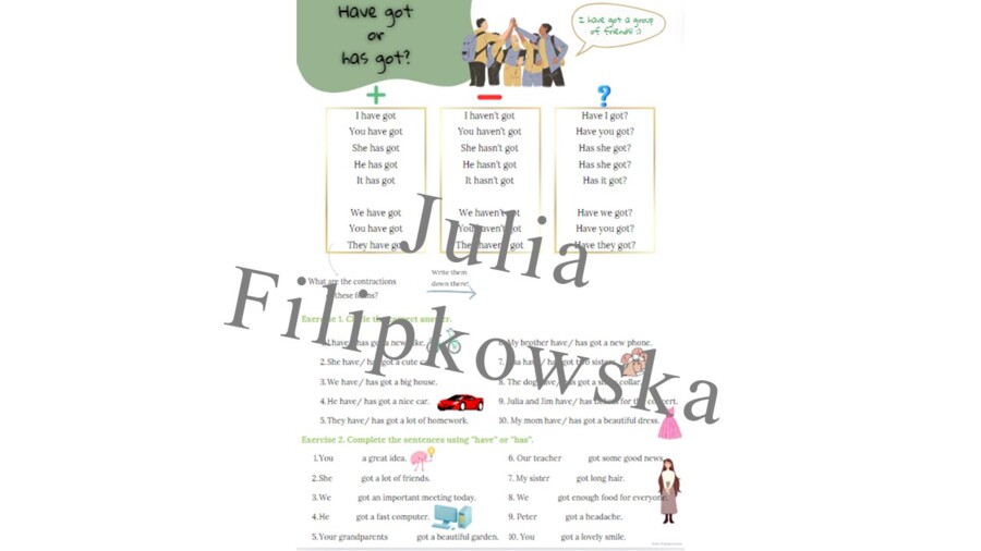 Have got/ Has got/ Worksheet/ Zestaw zadań/ Teoria i Praktyka/ Teoria/ Theory/ Zadania/ Pakiet/ Karta pracy/ Gramatyka/ Grammar/ English Grammar/ SP 5/ SP 4-6/ SP 7-8/ SP 8/ Klasy 7-8/ Klasa 8/ Gotowa lekcja