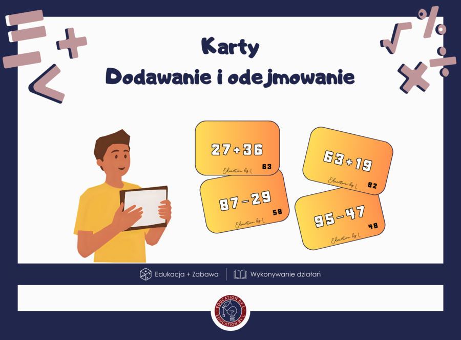 Dodawanie i odejmowanie liczb dwucyfrowych | 50 kart