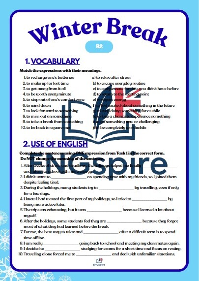 Winter Break B2 – kompletna karta pracy pod maturę (Vocabulary, Word Formation, Speaking)