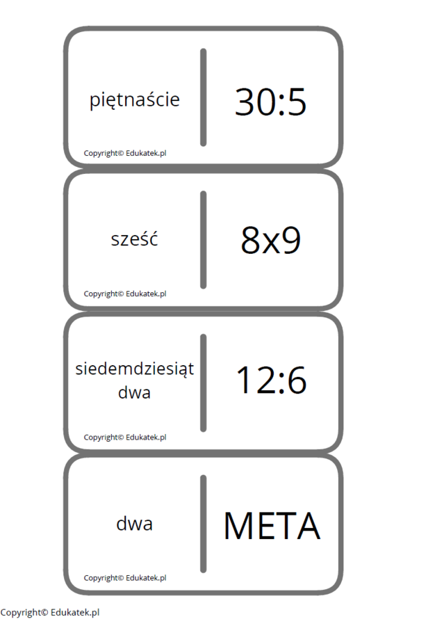 Domino – utrwalanie tabliczki mnożenia i dzielenia