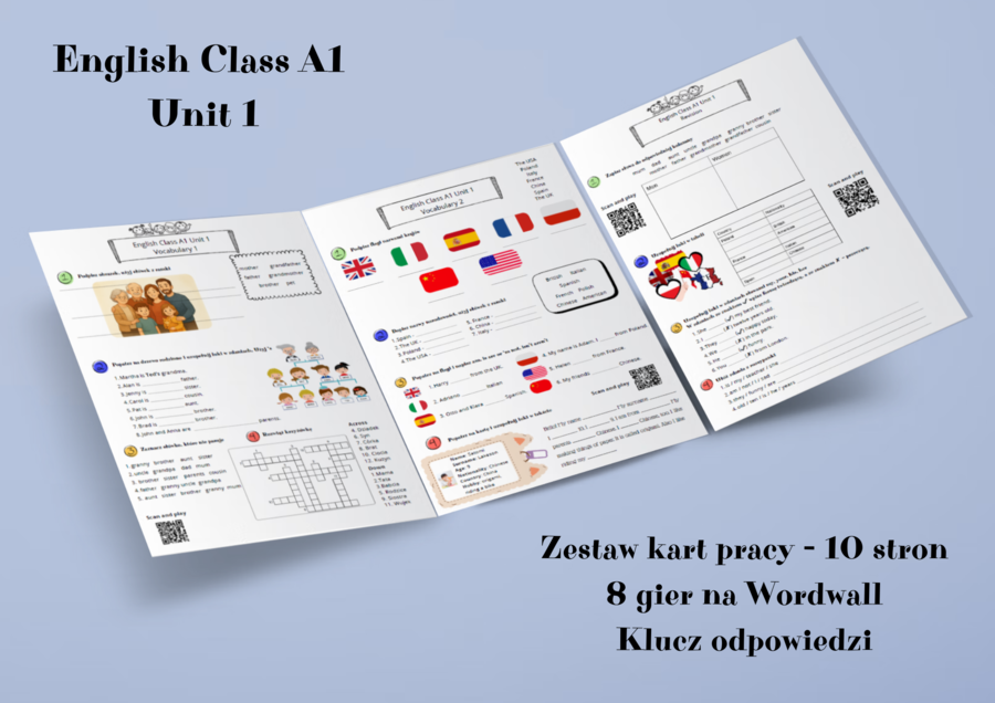 English Class A1 - Unit 1 - karty pracy - Revision - gry na Wordwall